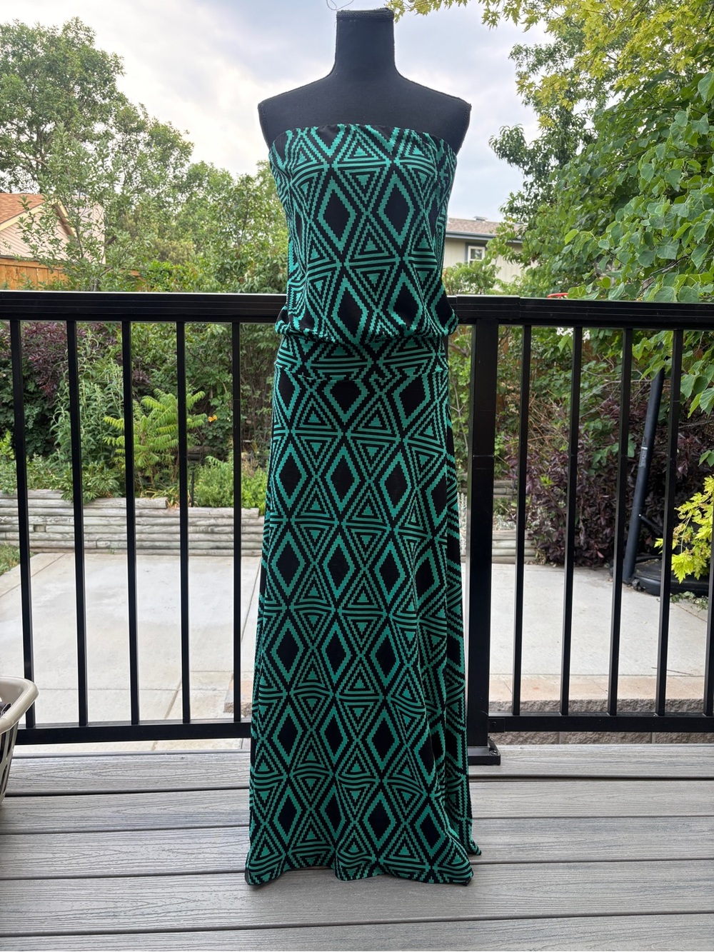 Veronica M Strapless Geometric Maxi Dress in Teal and Black